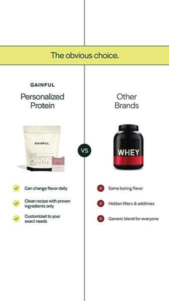 A split-screen comparison creative that contrasts a personalized nutrition brand against generic alternatives using a clean, icon-based table.